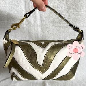 Vintage Coach y2k Rare Pouchette Metallic Bronze Zebra Top Handle Studded Bag